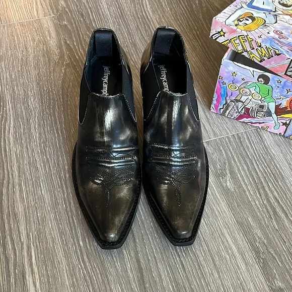 Jeffrey Campbell Oeste Black Leather Ankle Boots Booties - Picture 2 of 5